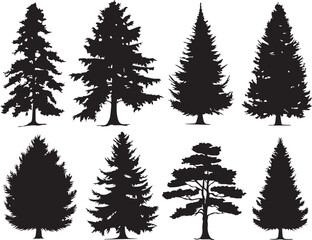 Set Christmas Trees. Hand drawn vector illustration