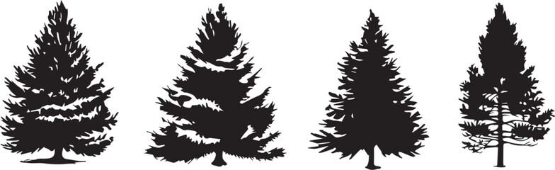 Set Christmas Trees. Hand drawn vector illustration - obrazy, fototapety, plakaty