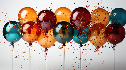 A Vibrant Display of Balloons with a Glossy Finish, Splattered with Paint Drops, Capturing the Essence of Celebration and Euphoria