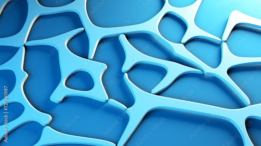 Poster the background consists of abstract blue extruded voronoi blocks with minimal lighting and a clean c
