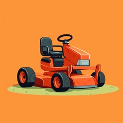 Flat image of lawn mower on orange background. Simple vector image of a lawn mower. Digital illustration