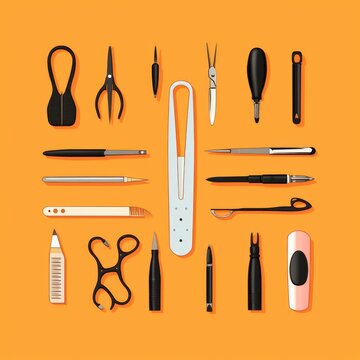 Flat image of manicure tools on orange background. Simple vector image of manicure tools. Digital illustration