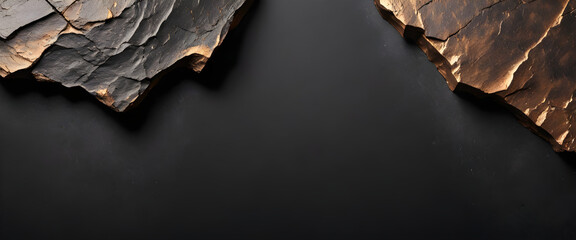 Obraz premium texture of contrast black stone surface between bronze cracked dark wall background