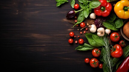 The idea of a food background concept with a variety of fresh ingredients that can be used to prepare italian food. view from above with copy space. - obrazy, fototapety, plakaty