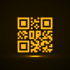 Qr code neon icon. Glowing logo, barcode identification. Vector illustration