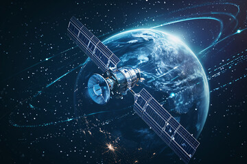 A satellite orbiting the earth - obrazy, fototapety, plakaty
