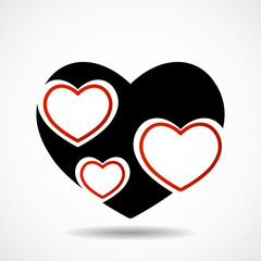 Big black Valentine heart isolated on white background. Vector symbol