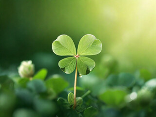 Fototapeta na wymiar Fresh four-leaf clover, close up. Morning sunlight, spring concept