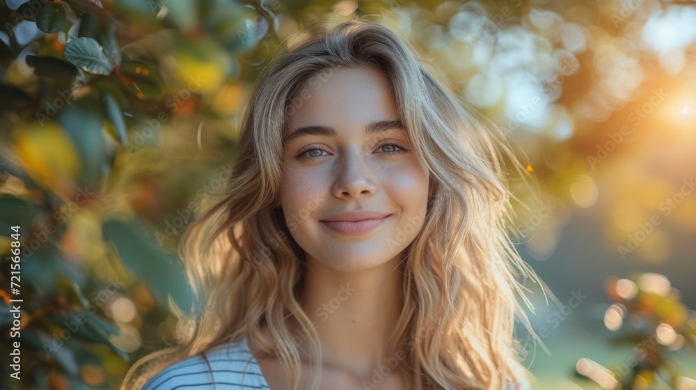 Aufkleber a close up of a person with a tree in the background and a sun in the sky in the background and a wo