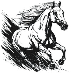 Abstract black and white illustration of a Horse. Design illustration, Tattoo, Banner.