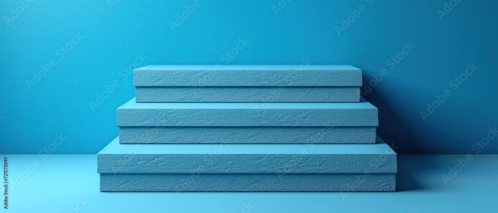 Poster a stack of three white foam mattresses on a blue background the mattresses are arranged in a neat st