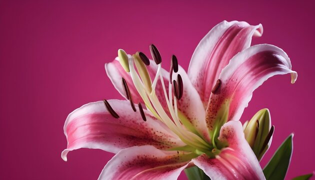 pink lily flower, fuchsia background 