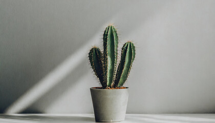 Cactus plant in front of a grey wall. Generative AI