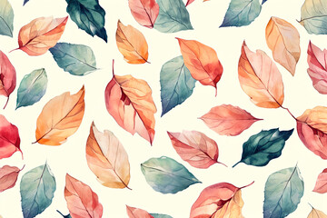 Watercolor seamless pattern, Elegant vintage leaves background.