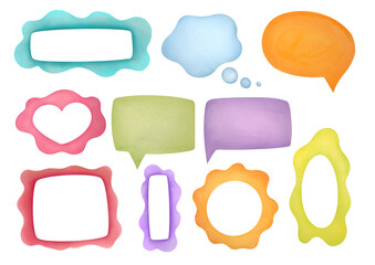 big set of cute children s borders, frames. person s speech bubble, dialog cloud collection. watercolor clipart stiсkers isolated on transparent background