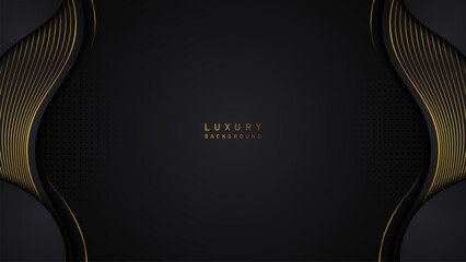 Modern luxury wavy gold line on black background. Luxury premium design - obrazy, fototapety, plakaty