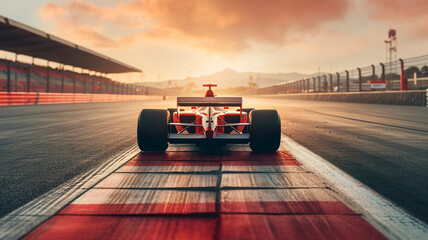 rear view of a red formula one car. Generative AI - obrazy, fototapety, plakaty