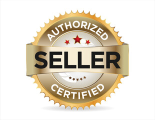 Authorized seller certified gold stamp on white background 