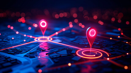 Digitally mark the position on the map with two pins. gps tracking by coordinates in maps. location point. Generative AI