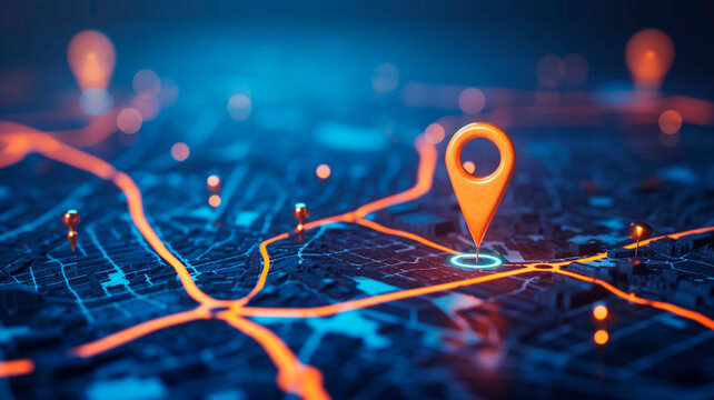 Digitally mark the position on the map with two pins. gps tracking by coordinates in maps. location point. Generative AI