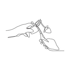 One continuous line drawing of someone who is gardening in his field by harvesting fruit, cleaning weeds and watering the plants vector illustration. Gardening activity illustration in simple linear.