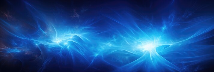 Blue Color Explosion on Black Background. A Fractal Art of Blue Colours in Dark Night, depicting