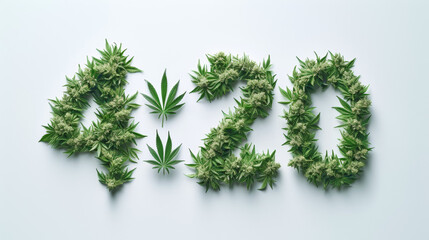 4:20 Day made of cannabis leaves. 420, celebration and consumption of cannabis and marijuana, liberalization and legalization. - obrazy, fototapety, plakaty