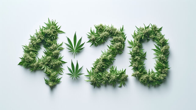 4:20 Day made of cannabis leaves. 420, celebration and consumption of cannabis and marijuana, liberalization and legalization.