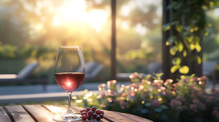  a glass of wine on a bistro table - obrazy, fototapety, plakaty