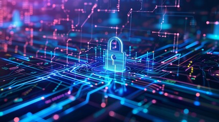 Vibrant cyber security concept with a digital lock