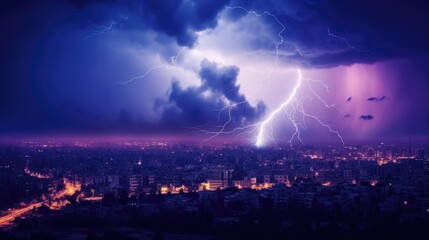 Purple Thunderstorm: Beautiful Lightning Bolt Over Beirut City
