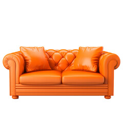 Fototapeta premium Cutout of a 2 Seater Orange Leather Classic Armchair Sofa Isolated Against a Transparent Background (PNG) - AI Generative