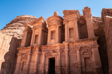 Landscape - Ad Deir (the monastery), a monumental building carved out of rock in the ancient...