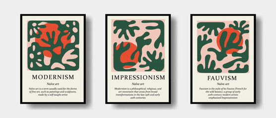 Modern floral decor and plant leaves. Abstract organic Vector set of shapes inspired by Matisse style.