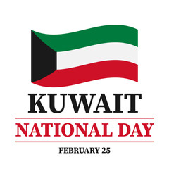 Kuwait National Day typography poster with flag. Holiday celebrated on February 25. Vector template for banner, greeting card, flyer, etc.