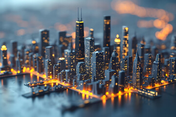Generate a relief of a city skyline at night