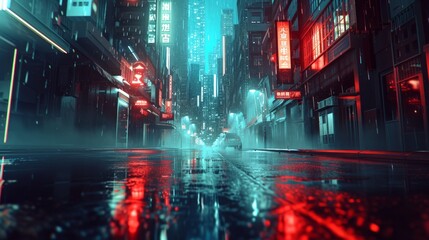 3D Abstract Futuristic Concept World, Empty Dark City Street, Horror Atmosphere, Night Scene, No People. Abstract Background With Elements For Banners, Posters, Templates. Fashion Render Design