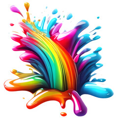 Rainbow Colored Liquid Splashing on White Background