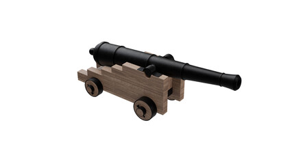 Ancient cannon on wheels isolated on transparent and white background. Weapon concept. 3D render