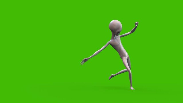Green Screen Gray Alien Capoeira Attacks Side Loop 3D Animation Rendering CGI