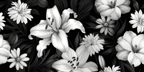 Lilies in black and white colors abstraction background