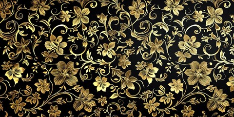 Pattern of golden flowers on a black background