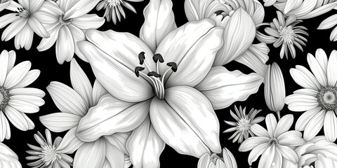 Lilies in black and white colors abstraction background