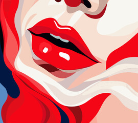 Fototapeta na wymiar Bold Simplicity: How a Single Red Line Transforms a Womans Lip into Art