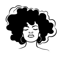 Expressive Continuous Line Art: Afro Woman Unleashed