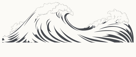 Captivating Sea Wave Outline Vector Illustration, Isolated on White Background
