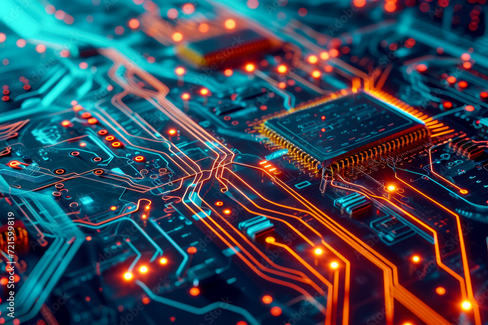 Poster futuristic and high-tech background with circuit board motifs