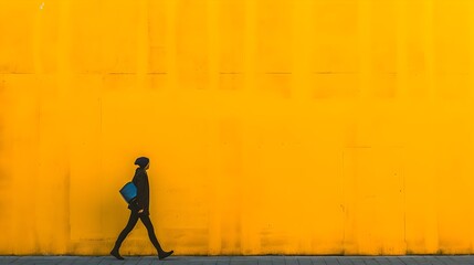 Contrast in Motion: A Black Man Strolling Against a Radiant Yellow Backdrop