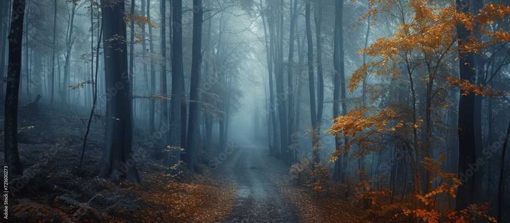 Poster mysterious moody forest walk: a captivating journey through the enchanting and moody forest