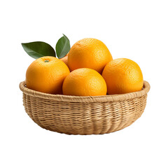 Cutout of a Fully Riped Oranges in a Wicker Basket Isolated Against a Transparent Background (PNG) - AI Generative
